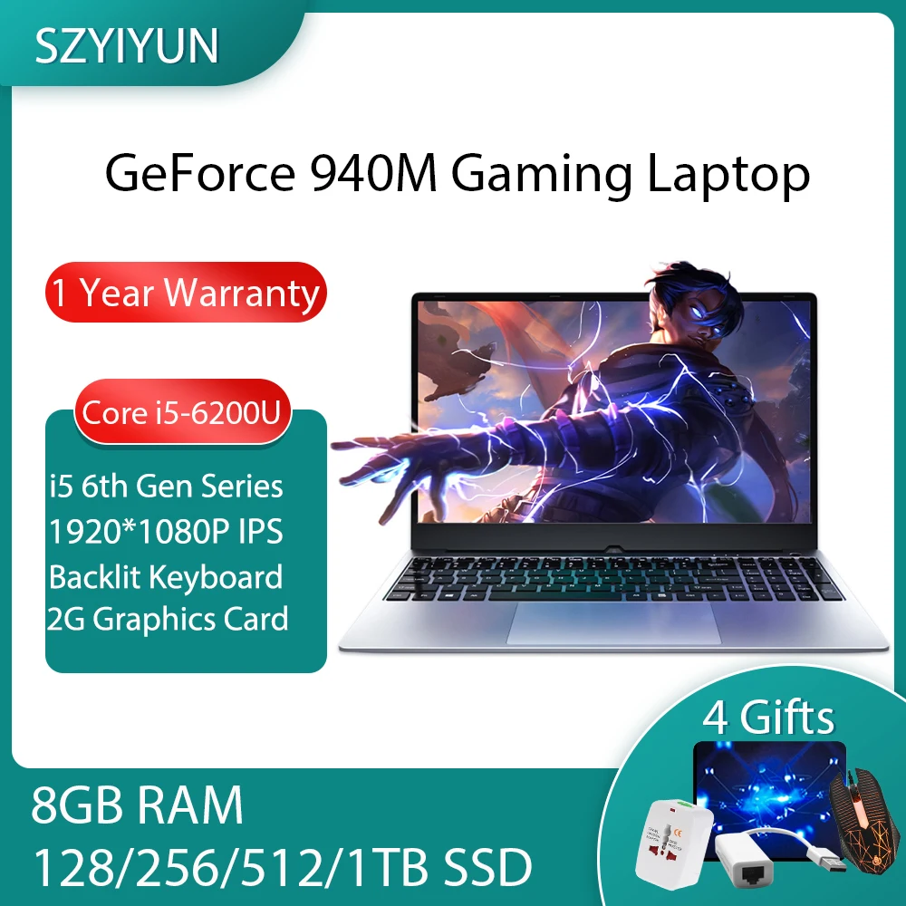 

Ноутбук 15,6 дюймов, 8 Гб ОЗУ, i5-6200U GeForce 940M 2G, 1920*1080P i5, нетбук IPS, портативный ПК, Windows 10 Pro