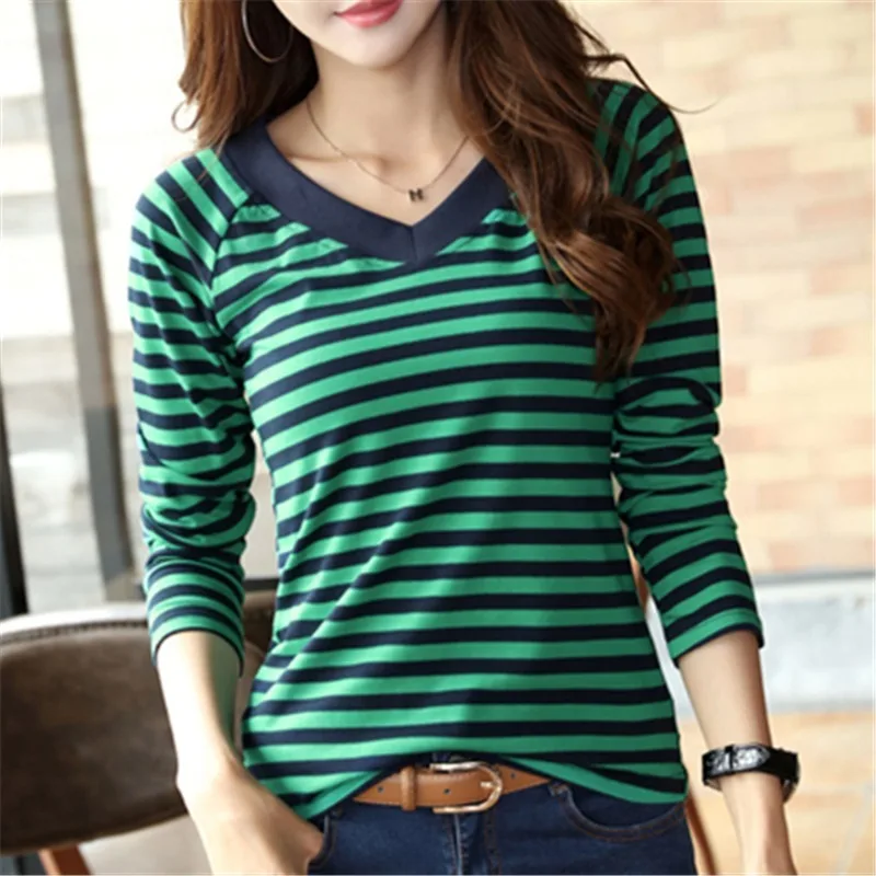 

2020New Spring T-Shirt Women Shirts Long Sleeve Autumn Casual Shirt Striped Female T Shirts Women's Cotton Camisa Feminina