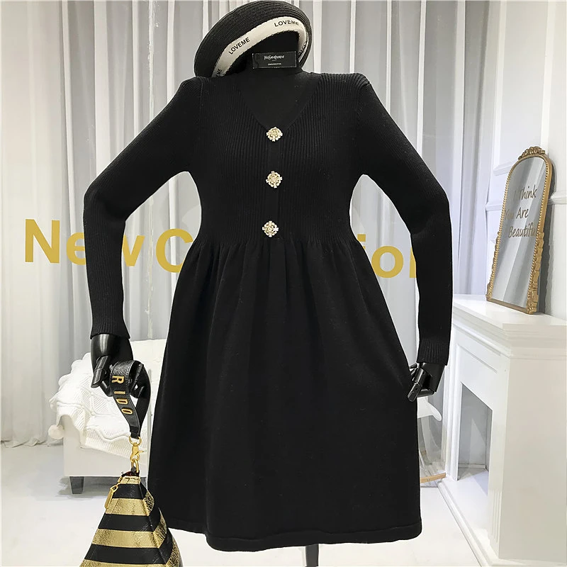 ALPHALMODA 2019 зимнее новое модное винтажное трикотажное платье трапециевидной формы