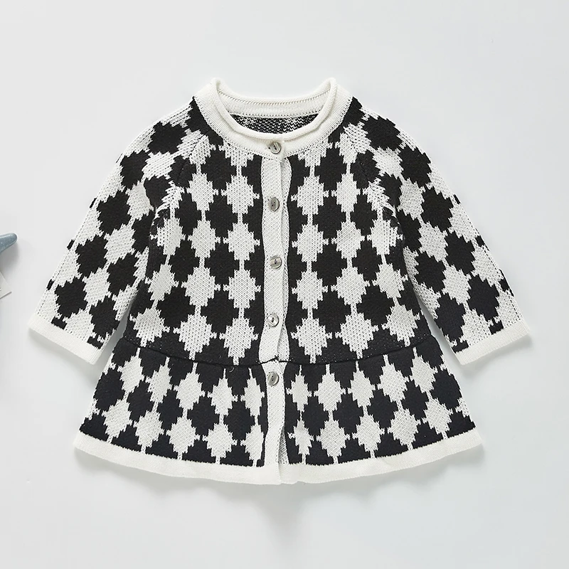 

Autumn Winter Kids Girls Dresses For Girls Princess Dresses Kids Girl Grid Dress Long Sleeve Knitting Printing Dress
