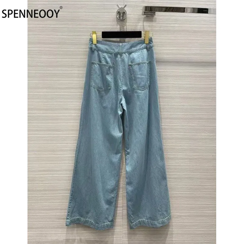 SPENNYMOOR Designer Brand Summer Thin Light Wide Leg Denim Pants Women Fashion Tencel Denim Pants