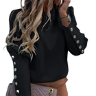 Женская блузка с пышными плечами, элегантная офисная Осенняя блузка с металлическими пуговицами, топы с длинным рукавом