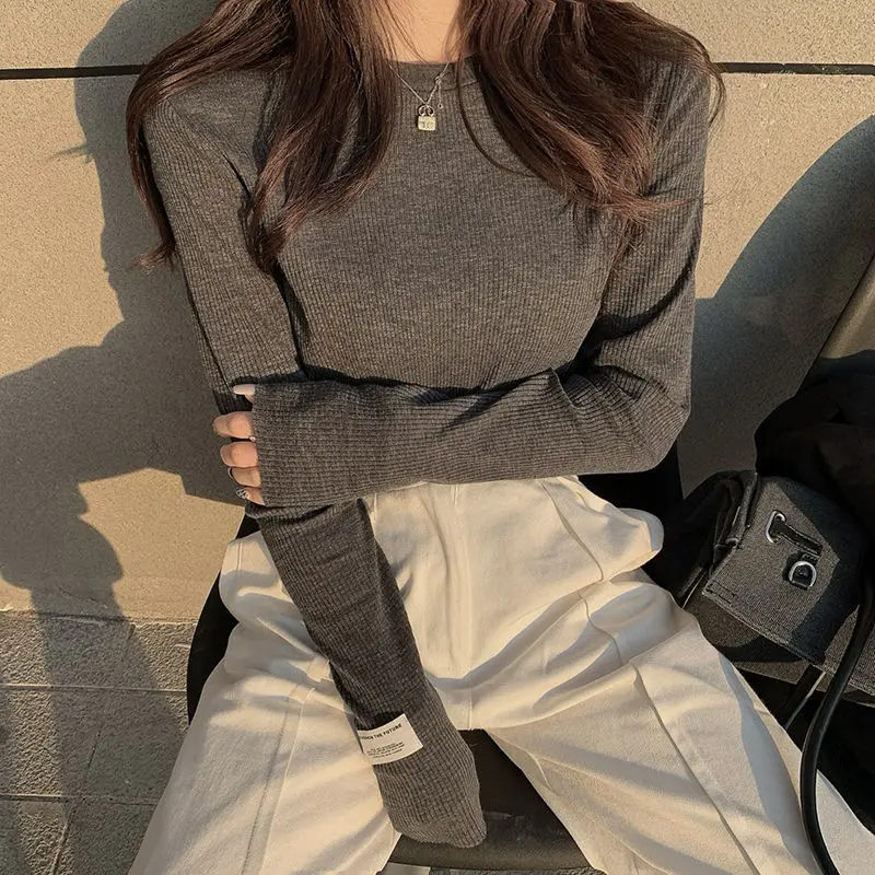 Женские футболки с длинным рукавом удобное простое нижнее белье в Корейском