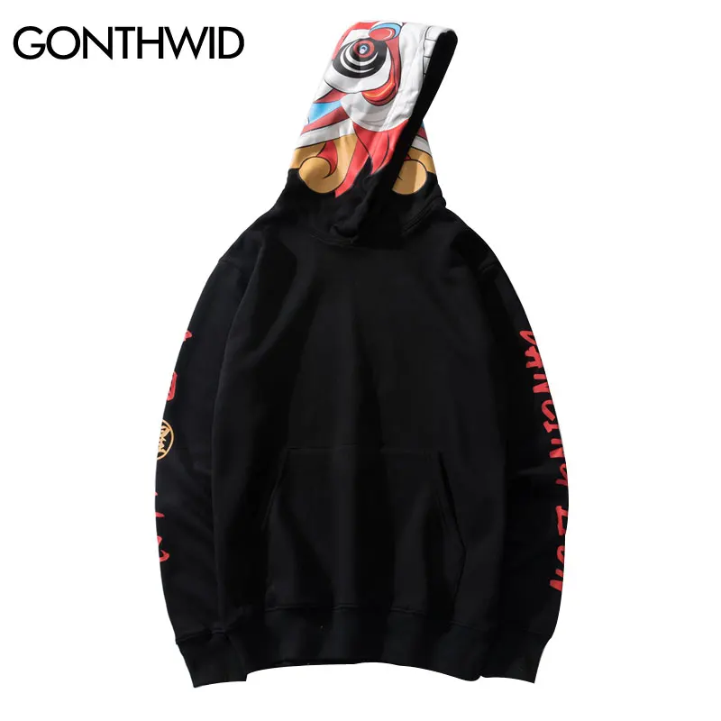 GONTHWID китайские персонажи танцуют Лев печати толстовки с капюшоном худи Уличная