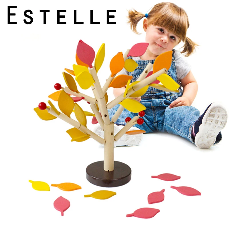 DIY Монтессори деревянная сборная игрушка головоломка зеленые листья