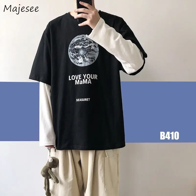 Футболка мужская с длинным рукавом и надписью модная Свободная Повседневная