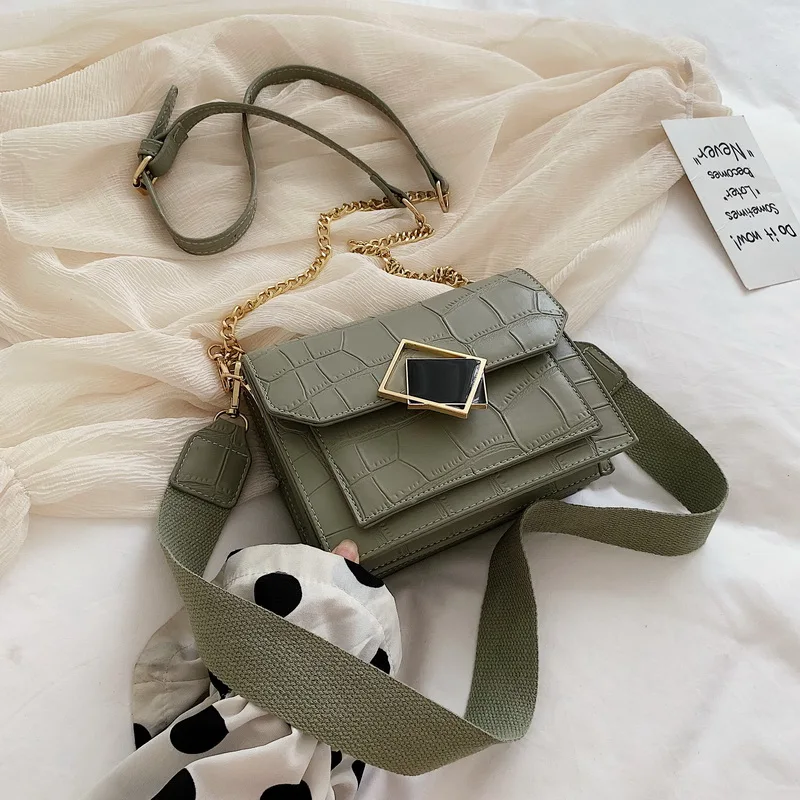 Элегантная женская квадратная сумка с узором под кожу крокодила новинка 2019