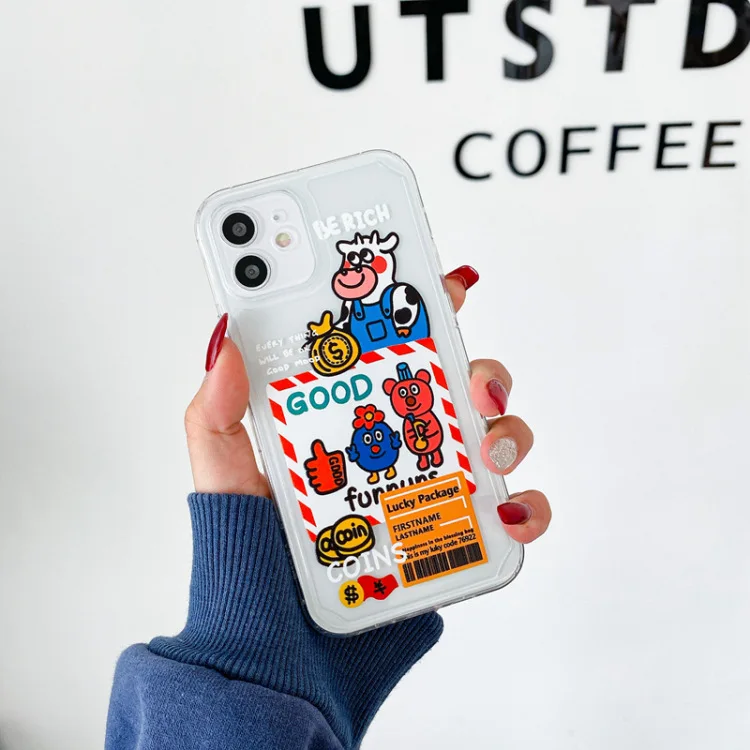 

INS brand cartoon Cow Transparent soft phone case For iPhone 12 11 Pro Max Mini 6 6s 7 8 Plus XR X XS cute bear chick fundas