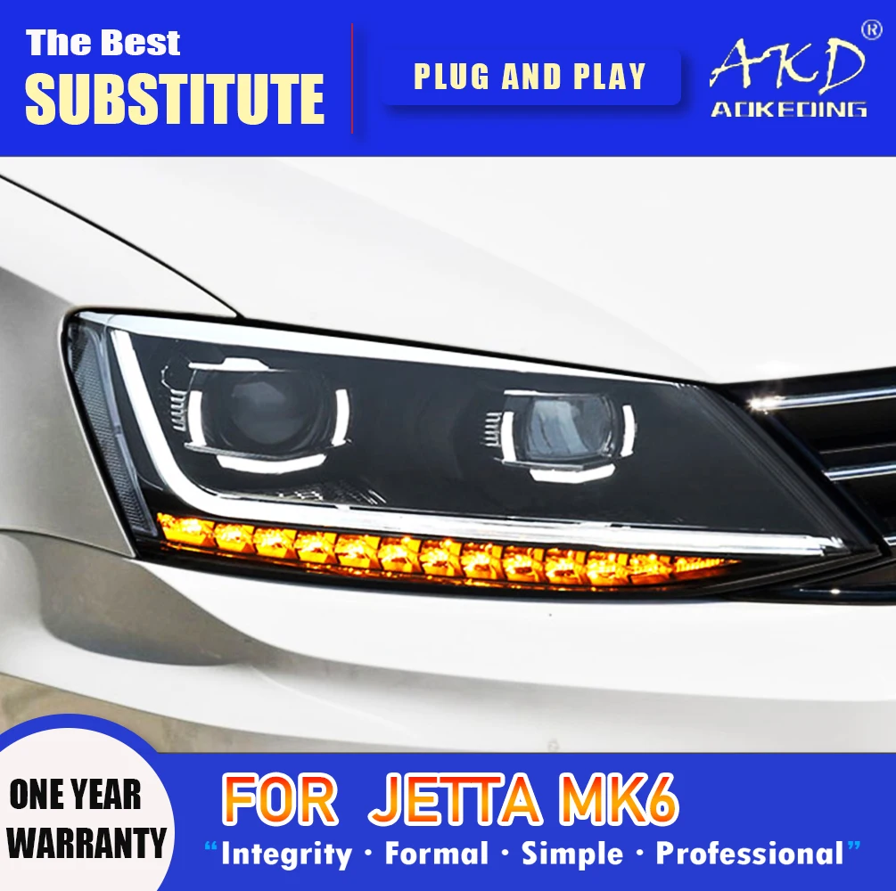 AKD Head Lamp for Jetta Sagitar MK6 LED Headlight 2012-2016  Headlights MK6 DRL Turn Signal High Beam Angel Eye Projector Lens