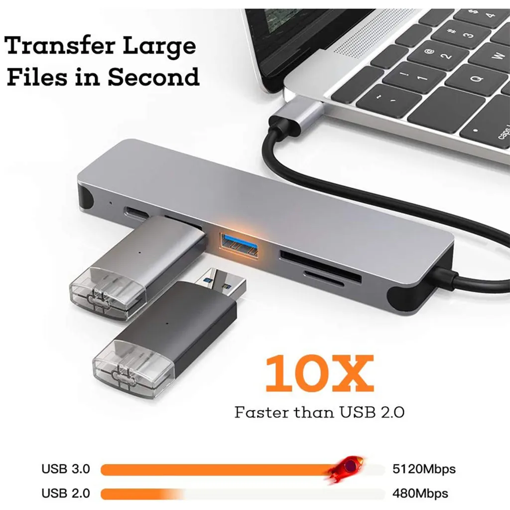 6 в 1 USB C концентратор для MacBook Pro Тип адаптер многопортовый SD кард ридер с