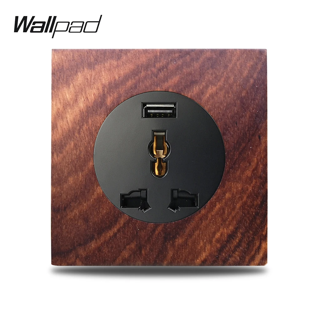 

Wallpad L6 Genuine Wood Panel International Universal Socket with 2100mA USB Charger EU UK US Electric Socket Wall Power Outlet