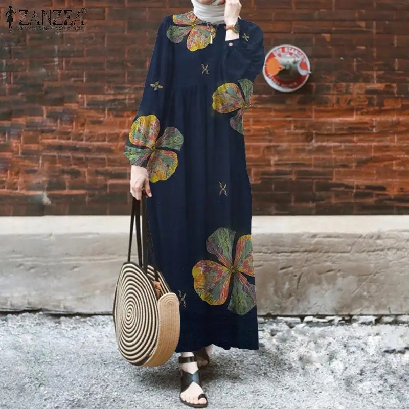 

Сарафан ZANZEA женский с принтом, длинное платье в стиле хиджаб Марокко, элегантный повседневный длинный кафтан с пышными рукавами, весенний С...