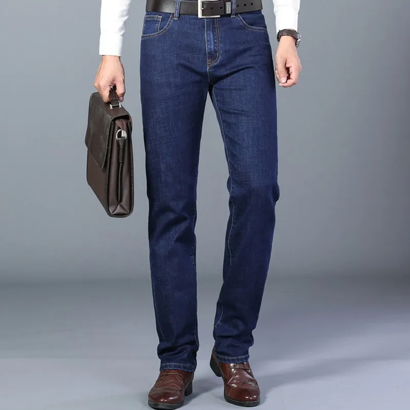 

2021 Autumn Loose Fit Men Jeans Black Blue Stretch Leisure Denim Pants Full Length Trousers