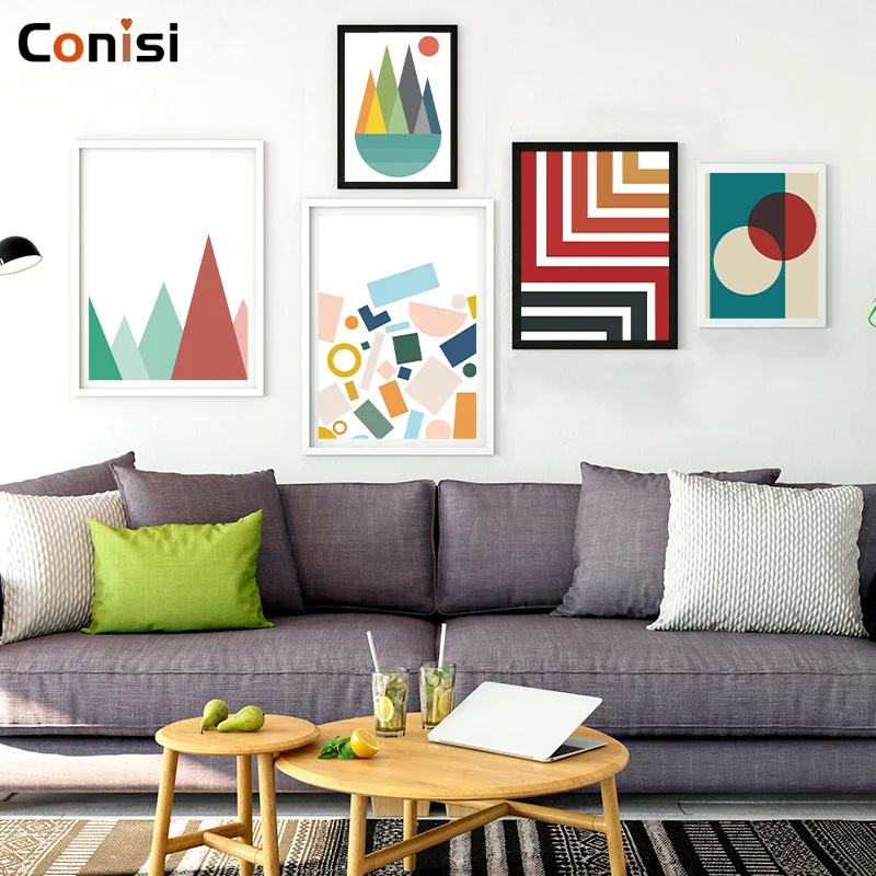

Conisi Modern Style Coloful Geometry Image Wall Art Prints Triangle Rectangle Canvas Paintings Home Decor Poster Workingroom