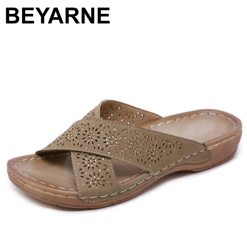 

BEYARNE Crystal Roman Flat Slipper Woman Hollow out Cross Strap Flats Beach Slipper Women Shoes Women's Summer Footwear 2020
