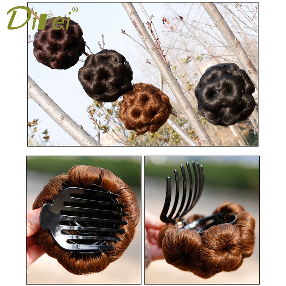 

DIFEI Women Donut Chignon Hair Bun Clip In Hair Extensions Heat Resistant Synthetic 9 Flowers Fake Hair Pony Tail Headwear