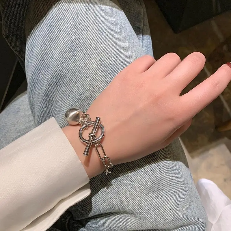 Женский браслет с подвеской в форме золотого шара массивная плоская