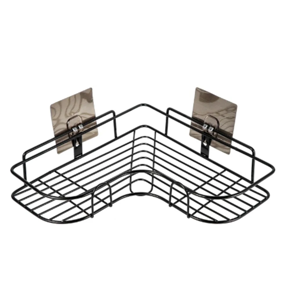 

Wall Mounted Kitchen bathroom self-adhesive metal racks without punching storage rack kitchen triangle rack holder with 2 hooks