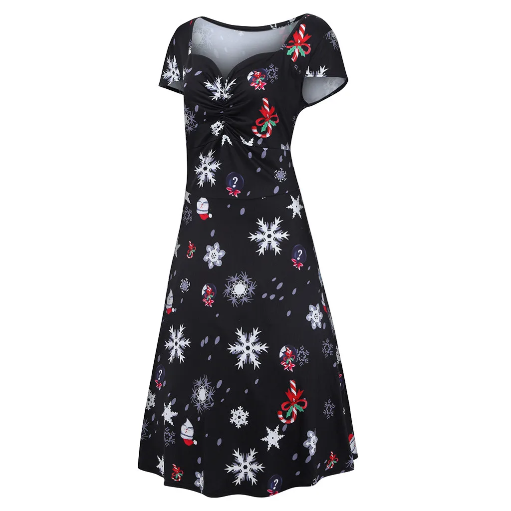 Рождественское Платье женское рождественское Санта Клаус Снеговик цветочный
