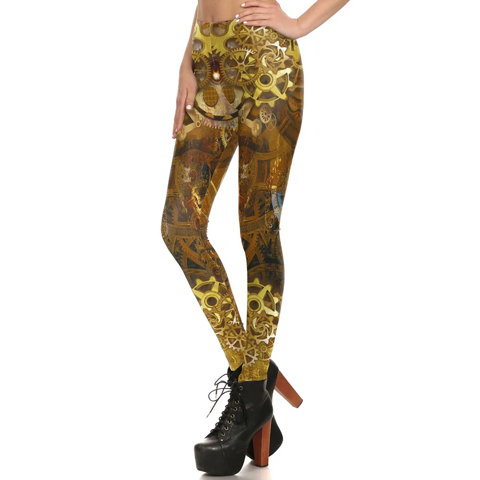 [Ты мой секрет] стиль ретро Готический Стиль леггинсы шестерни стимпанк с принтом