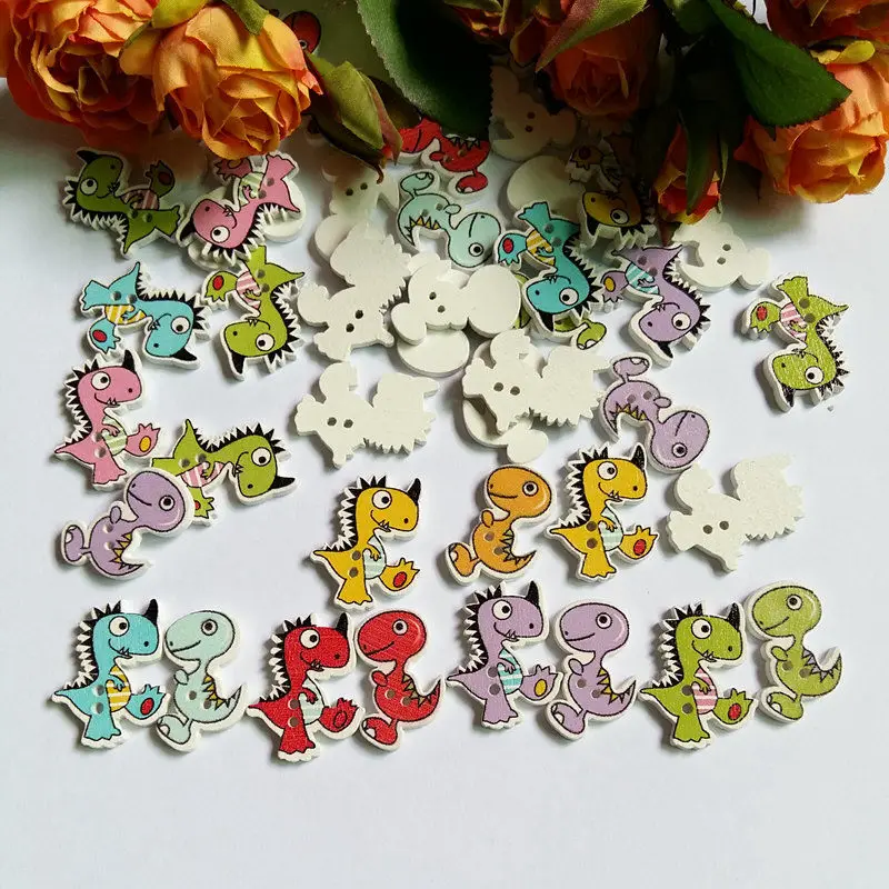 

50 шт./упак. смешивать стили 2 отверстия динозавр Животные узор Мультфильмы Деревянный швейные пуговицы Скрапбукинг