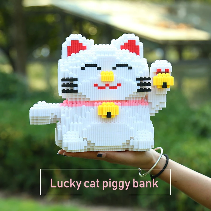 

5168pcs Large Lucky Cat Piggy Bank 3D Model Building Block Lucky Cat DIY Diamond Assembled Building Block Decoration Gift Toy