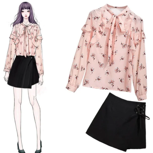 Женский комплект из блузки и мини юбки Милые шифоновые наборы 2 предметов с