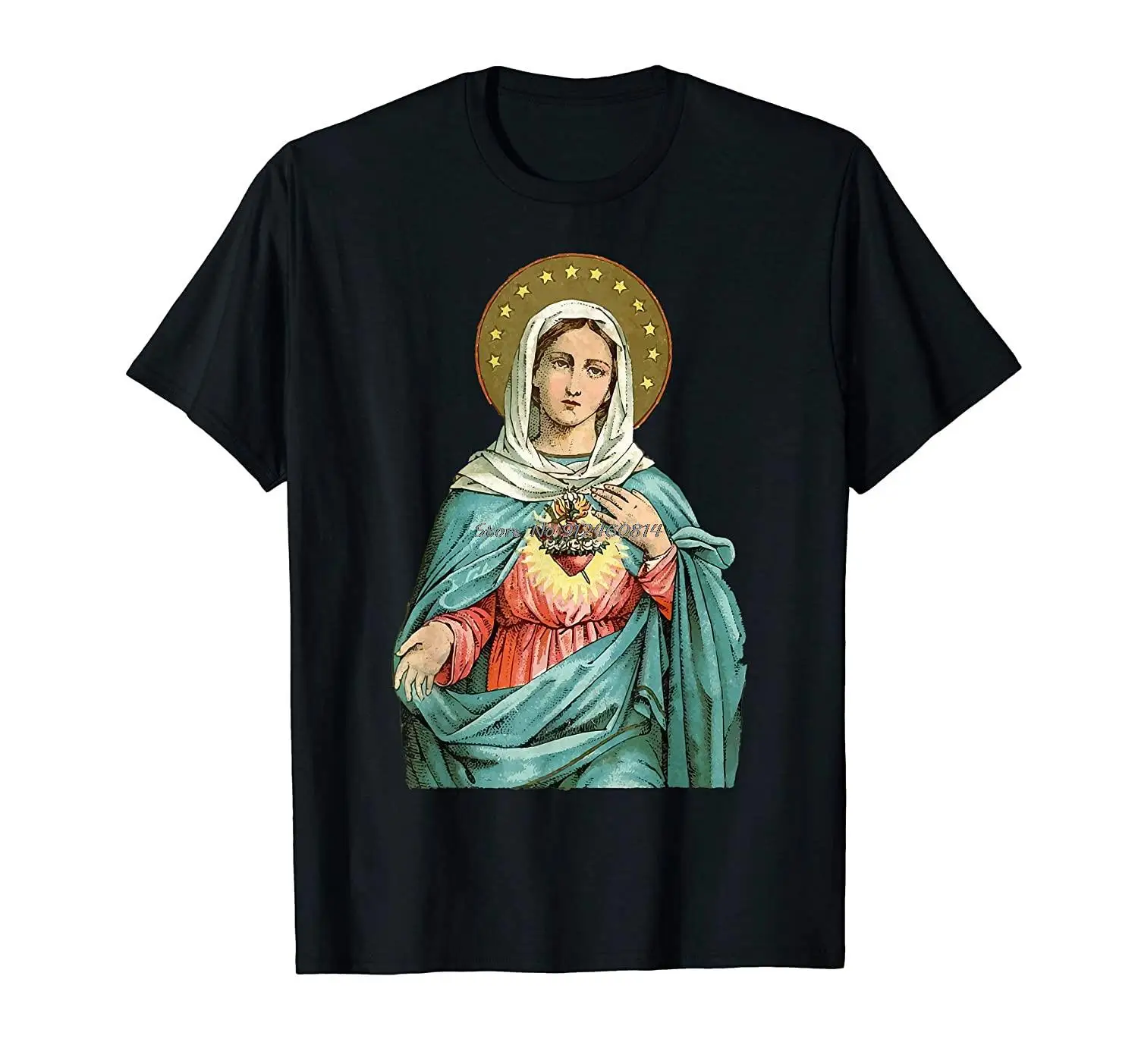 

Immaculate Heart of Mary Our Blessed Mother Catholic Vintage T-Shirt Men Cotton O-neck Tshirt Hip Hop Tees Streetwear Harajuku