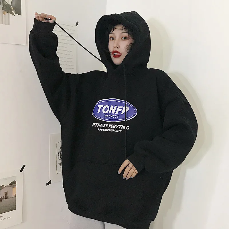 

2021 Men's and Women's Winter Clothes Plus Velvet Sweater Hooded Printed Letters Loose Plus Size Sweater Women Fashion Style