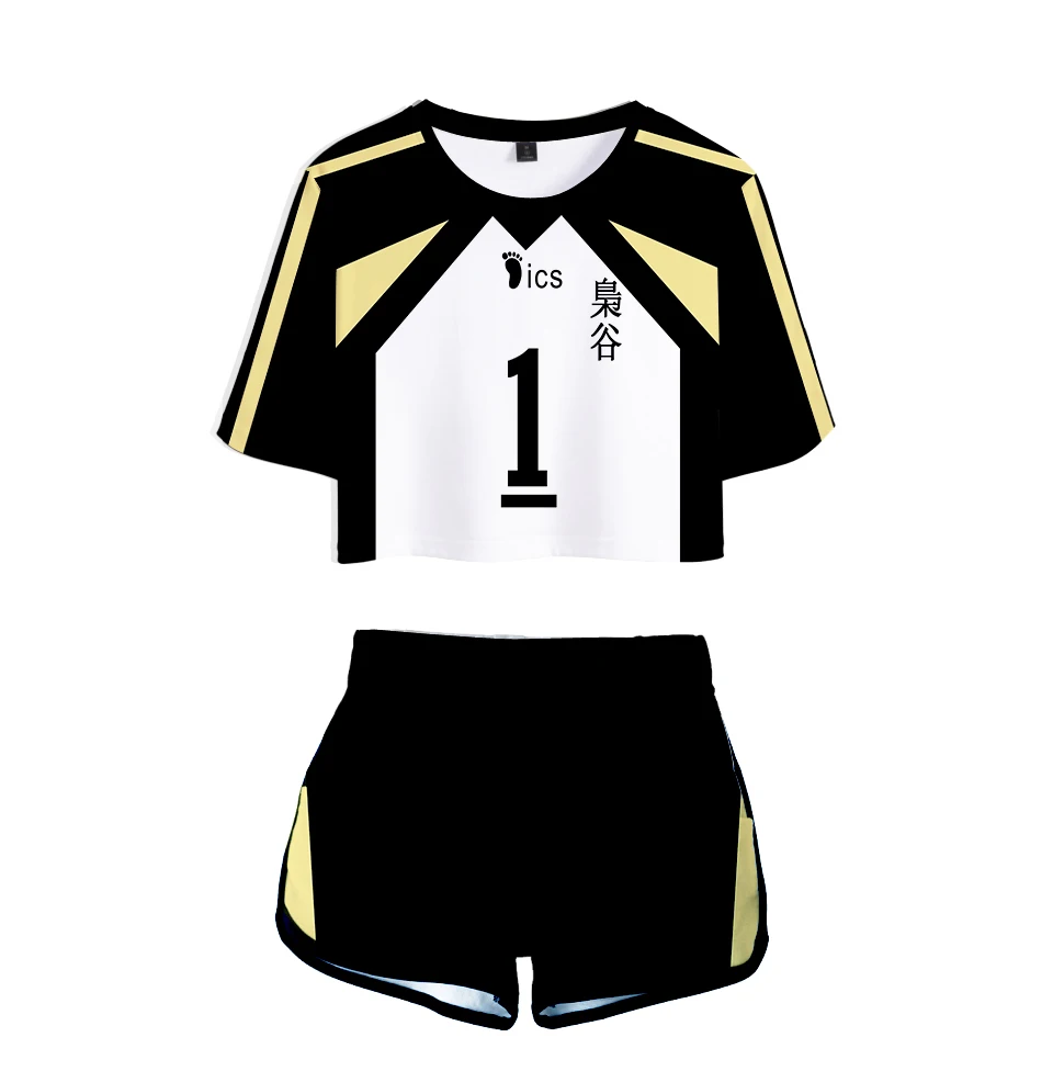 

Haikyuu Jersey Uniform T shirt Women Shorts Set Sleeve Figure 3D Print Cosplay Costume hinata bokuto karasuno kenma kuroo Set