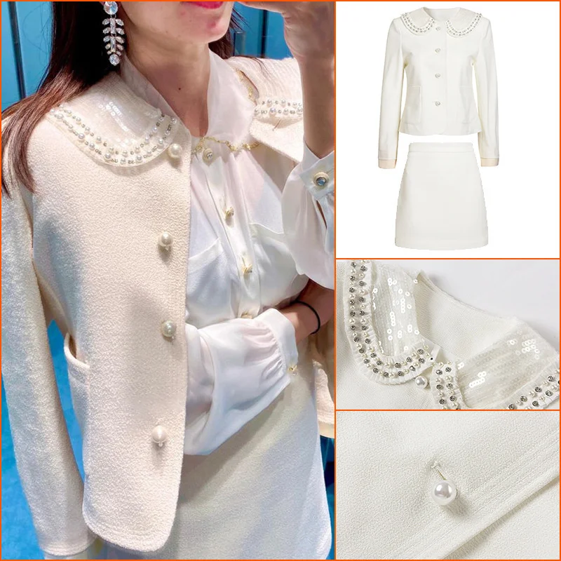 

Женский твидовый костюм с юбкой, модный костюм из двух предметов, маленькая Яркая юбка-трапеция на осень и зиму