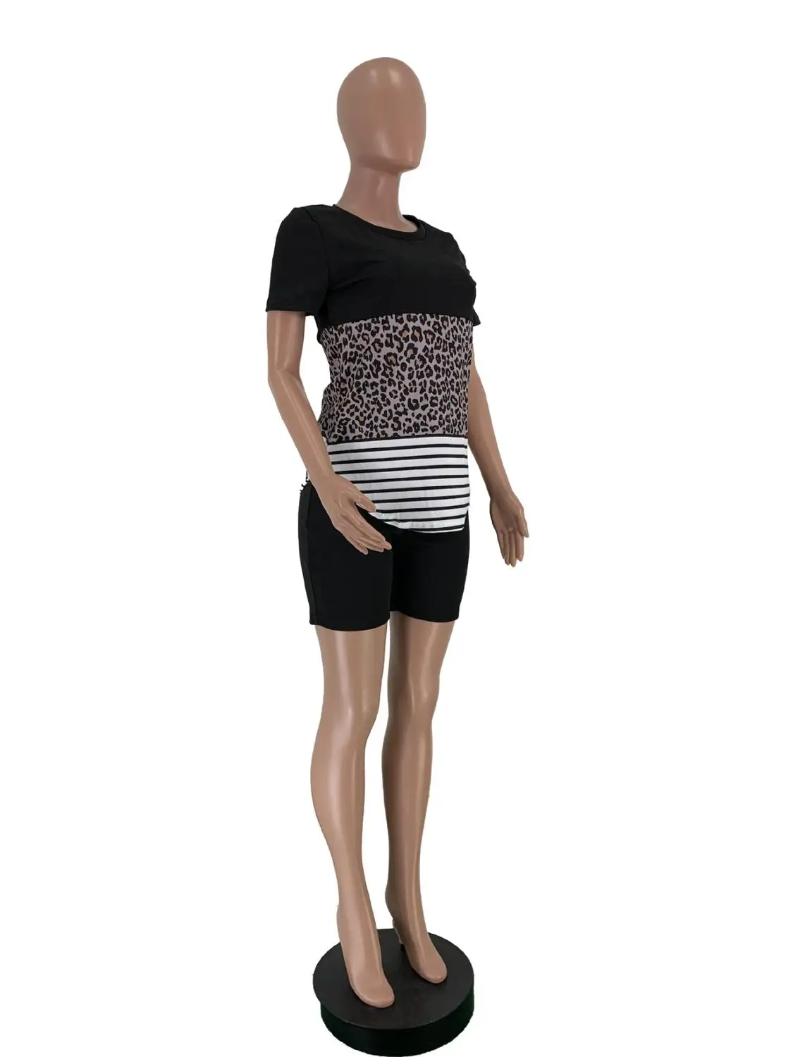 Новый дизайн Leapord печати женские топы с шортами повседневные