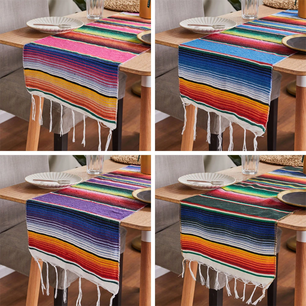 4 цвета мексиканские вечерние скатерть из хлопка в полоску для стола радужная