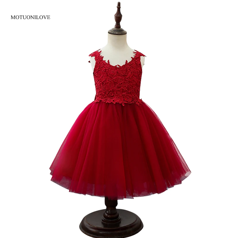 Винтажные красные цветочные платья для девочек на свадьбу с большим бантом кружевное Тюлевое детское платье для выпускного вечера для дево...