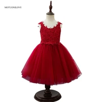 vintage red flower girl dresses for weddings with big bow lace tulle kids baby prom vestidos for girls birthday