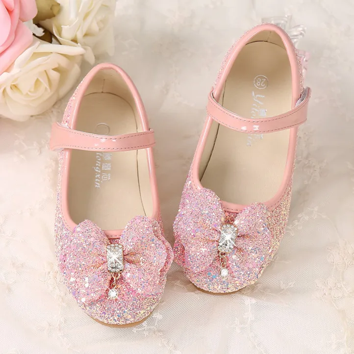 

2020 Baby Girls Soft Bottom Non-slip Summer Princess Shoes Pink Blue Crystal Bow Dance Shoes Wedding Shoes Gift for Children