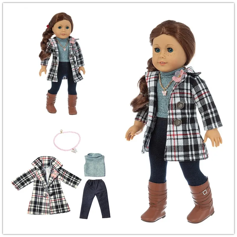 Новинка 2020 18 дюймов аксессуары для кукол новорожденных клетчатая Одежда с белым