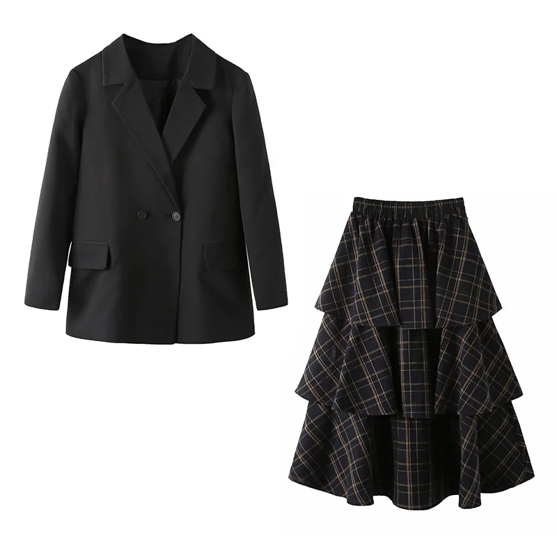 Офисная форма женский двубортный блейзер и длинная юбка комплект рабочий костюм