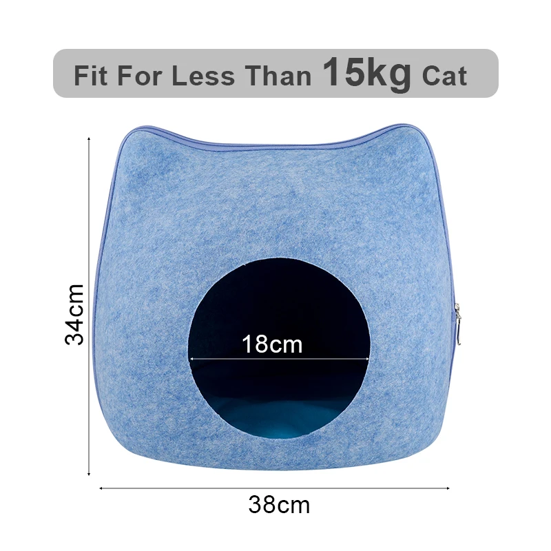 1 For 15KG Cat Blue Кровать для кошек, спальный мешок на молнии, войлочная ткань для кошачьего домика, корзина для кошек, мешки для животных, кровати, гнездо, подушка, товары для домашних животных - Цвет: 1 For 15KG Cat Blue