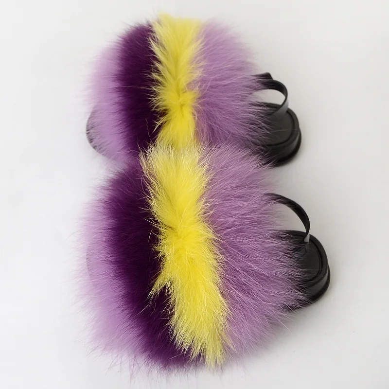 

Children Real Fox Fur Slippers Flat Furry Slides Fluffy Sandals Baby Girl Fur Slippers Summer Home Slippers Cute Plush Shoes Hot