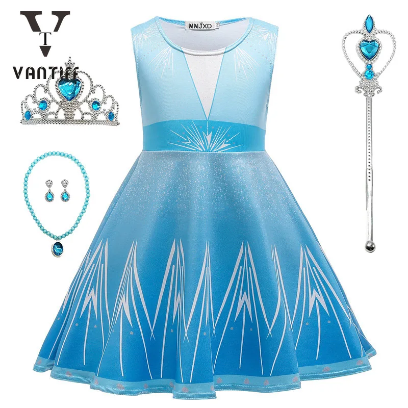 

2021 Fancy Snow Print Princess Dresses for Girls Halloween and Christmas Costume Children Summer Skirt Girls Casual Dress