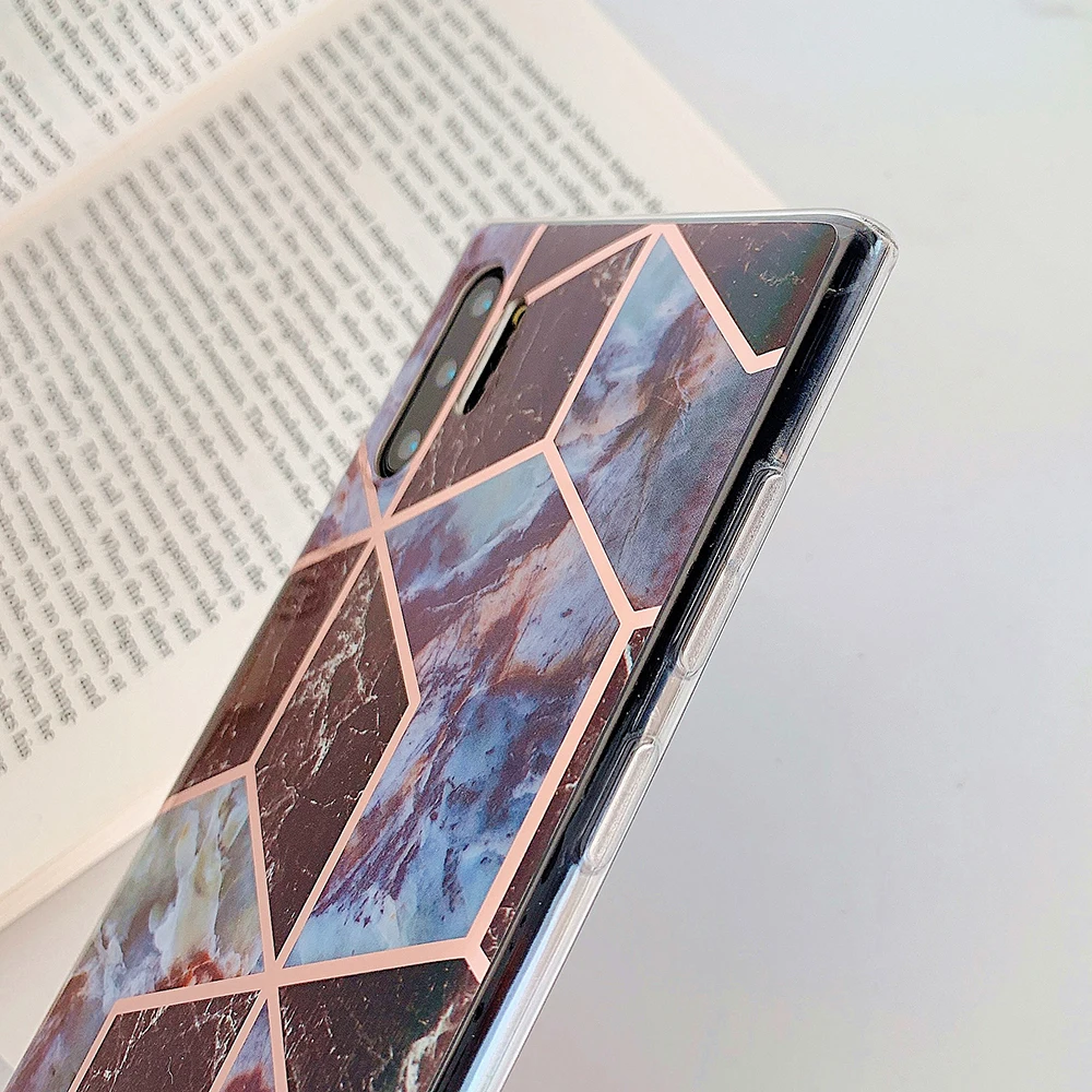 Geometric Marble Square Phone Case For Samsung Note 10 Pro A90 5G A50 S8 S9 Plus Soft IMD Glitter Cover | Мобильные телефоны и