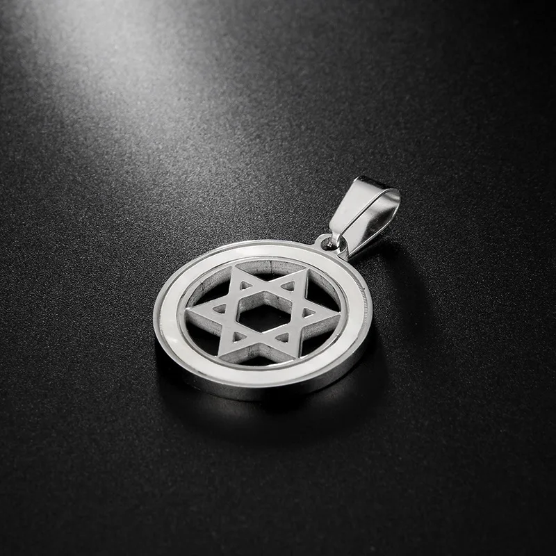 Мужское ожерелье серебряного цвета с гексаграммой Круглый Кулон StarOfDavid для