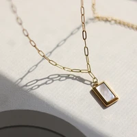 less is more 2021 minimalist stainless steel 18k gold plated paper clip chain mother of shell square pendant necklaces for women