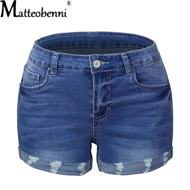 Женские джинсовые шорты с дырками модные повседневные обжимные летние синие