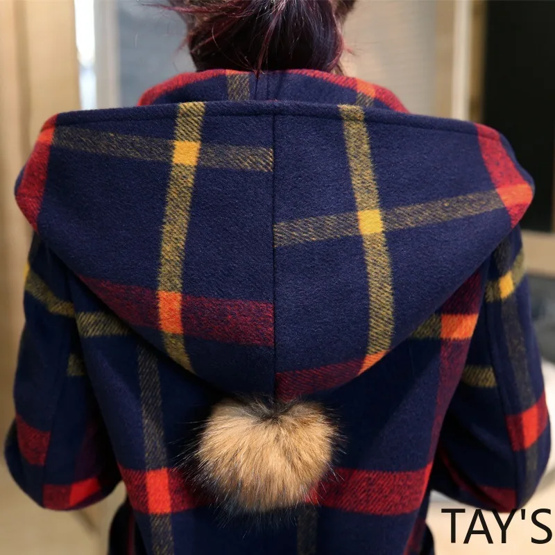 Бесплатная доставка осеннее Новое тонкое британское шерстяное пальто в клетку