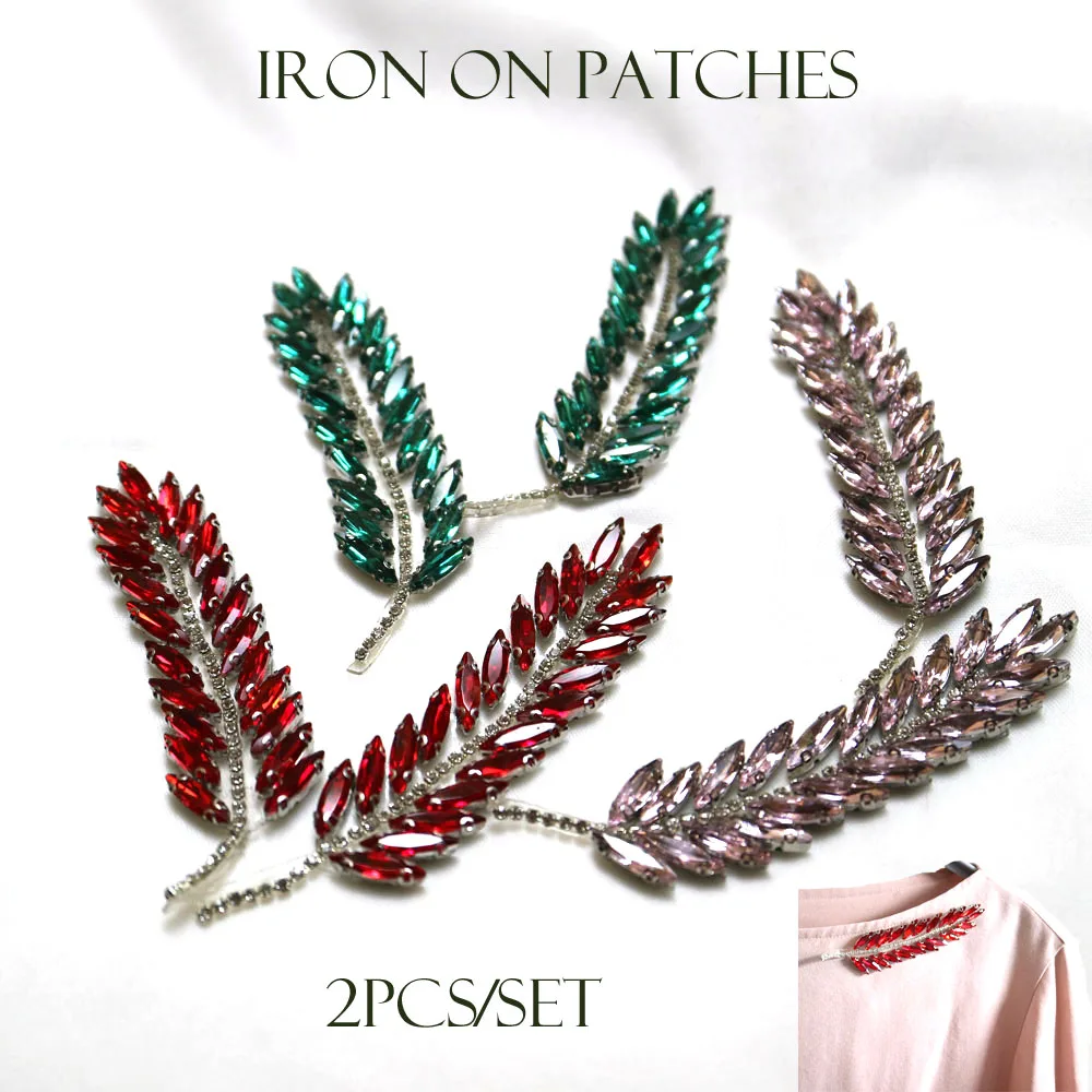 2 шт./лот аппликации из бисера в виде листьев нашивки для одежды сделай сам страз