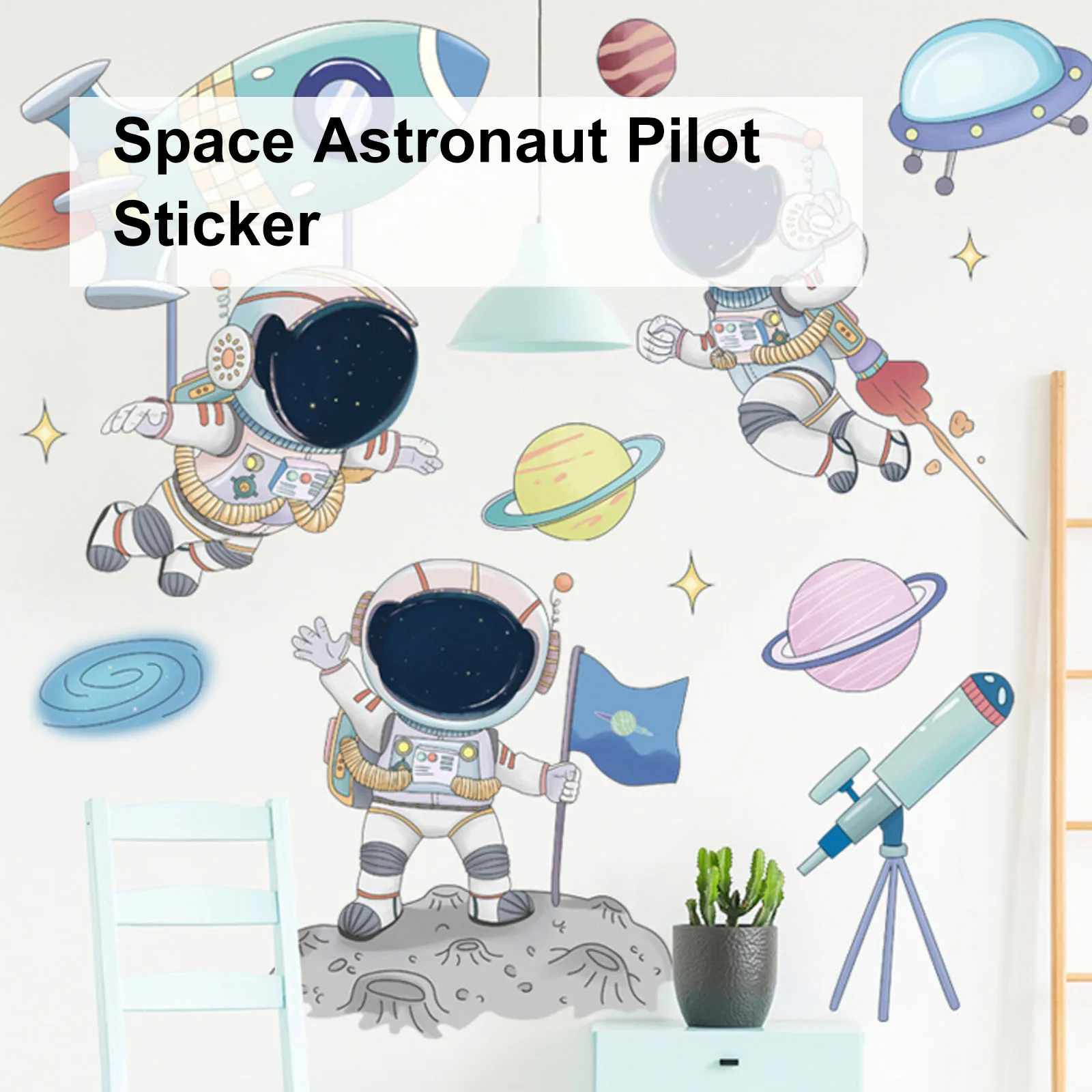 

Waterproof Space Astronaut Spaceship Flying Saucer Planet Cartoon Children Room Stickers Kindergarten Classroom Background Wall