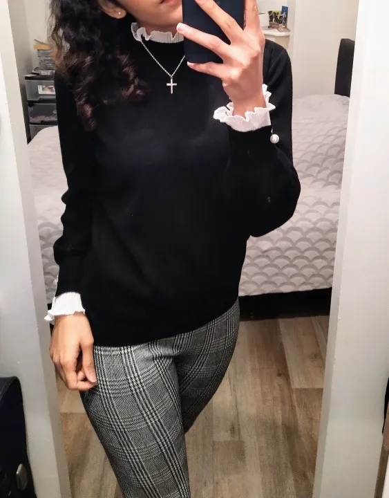 Женский свитер с высоким воротником новинка сезона осень-зима 2022 Милые шифоновые