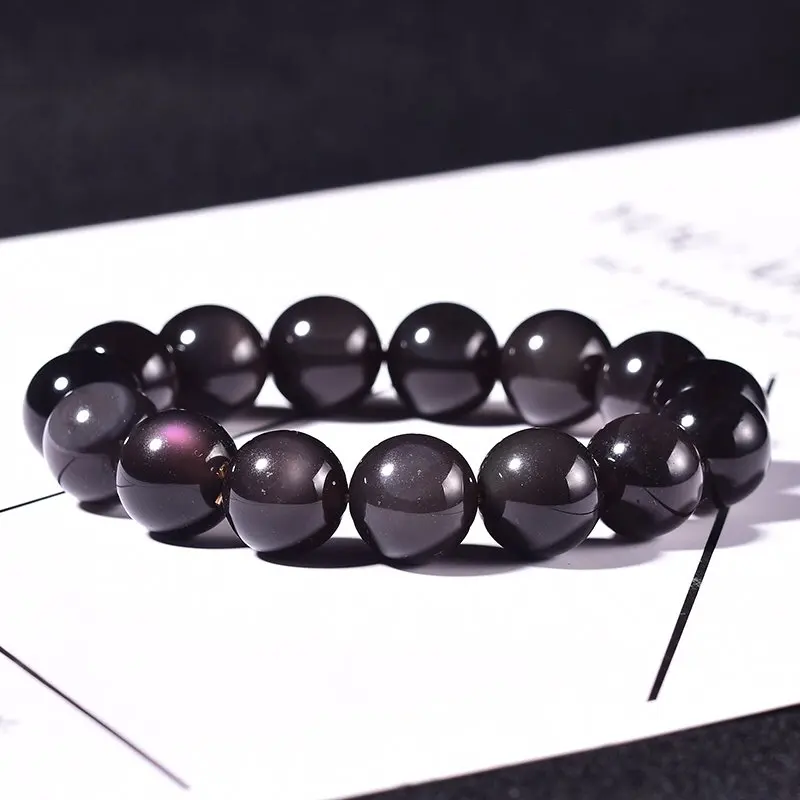 Чистый натуральный ледяной цвет обсидиан Круглый браслет из бисера драгоценные